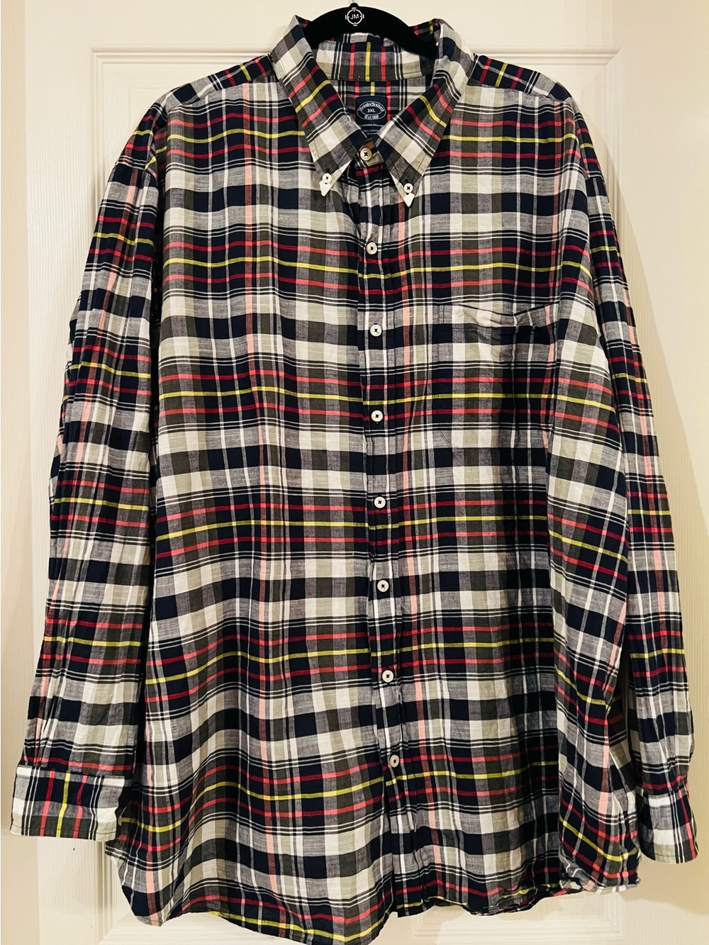 Brooks Brothers Men's 3XL Plaid Cotton Button-Up Shirt Long Sleeve Pockets